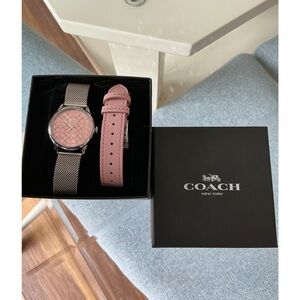 CoachSilver Watch with Pink Strap